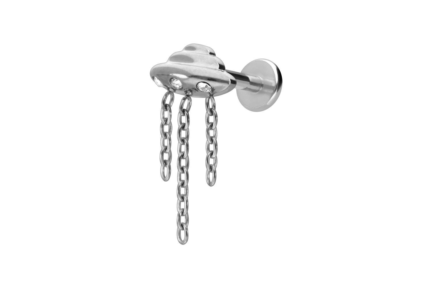 Titan Labret Piercing mit Innengewinde UFO + KETTE + KRISTALLE